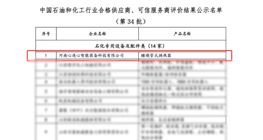 喜報！心連心智能裝備公司獲評中國石油和化工行業(yè)合格供應(yīng)商、可信服務(wù)商